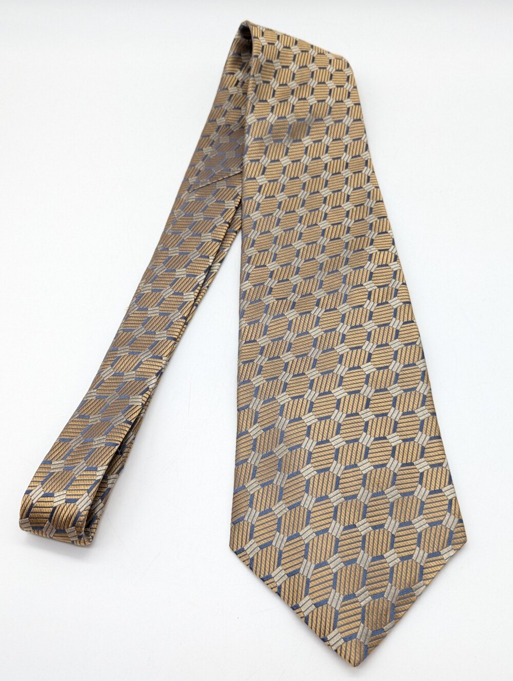 Vintage Geoffrey Bean Tan Blue Mens Silk Neck Tie